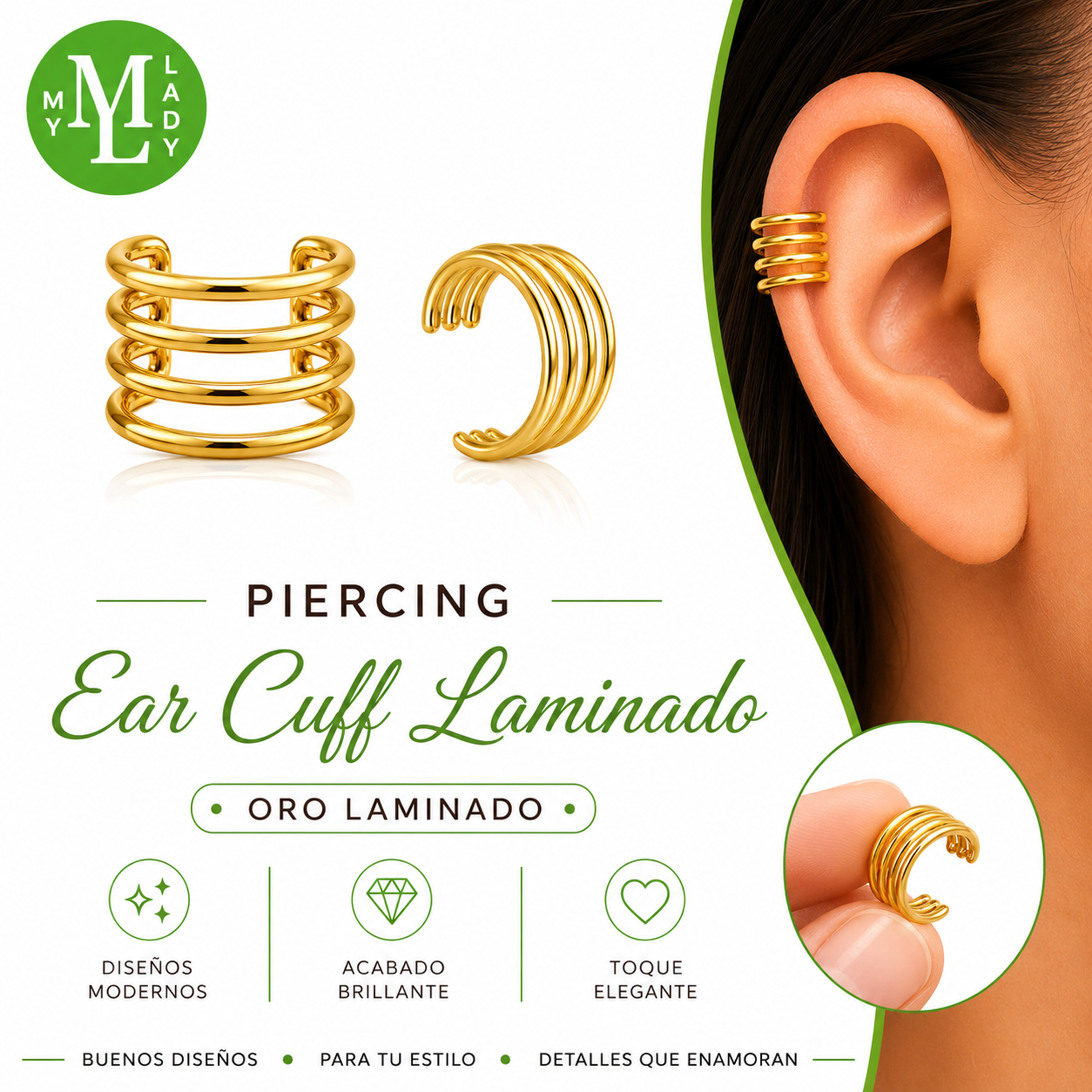 Piercing Ear Cull Oro Laminado