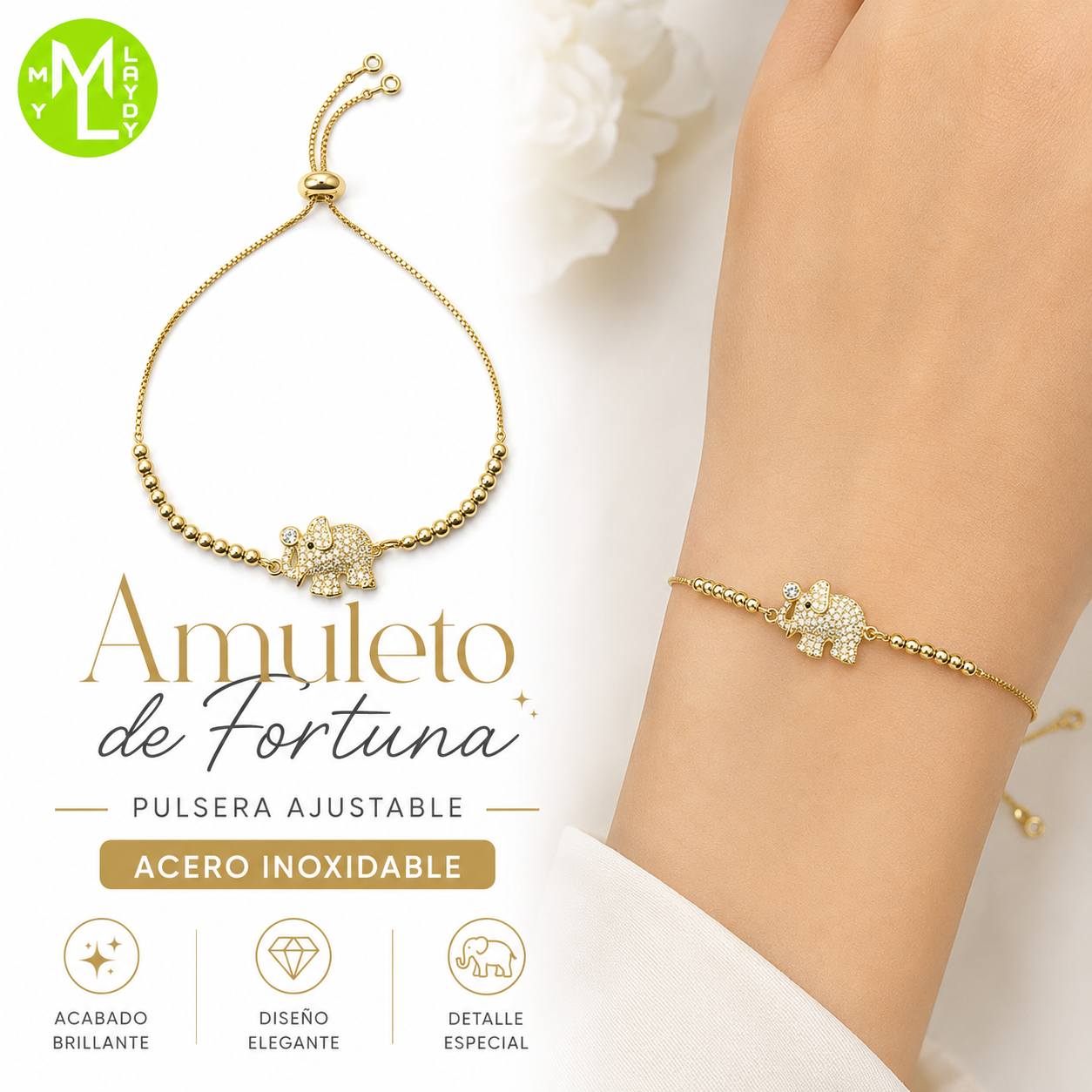 Pulsera Ajustable Amuleto de Fortuna Acero Inoxidable