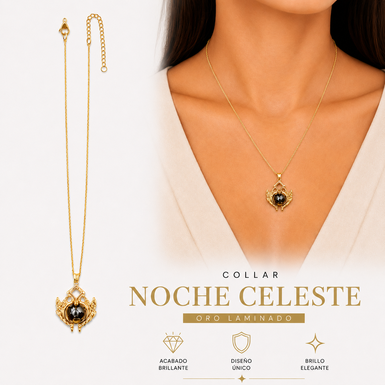Collar Noche Celeste Dorada Oro Laminado 46 cm ML Joyería
