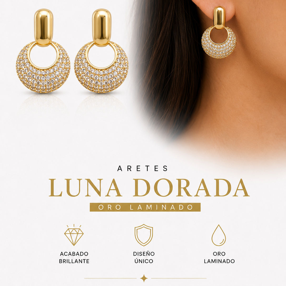 Arete Luna Dorada Oro Laminado ML Joyería
