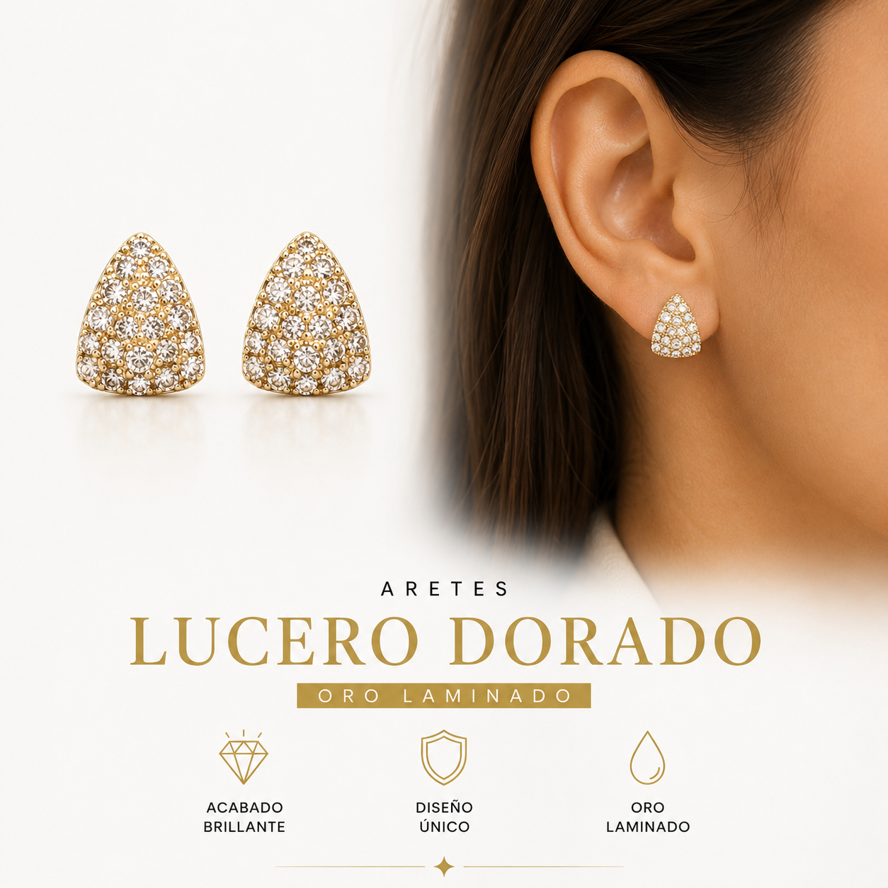 Arete Lucero Dorado Oro Laminado ML Joyería