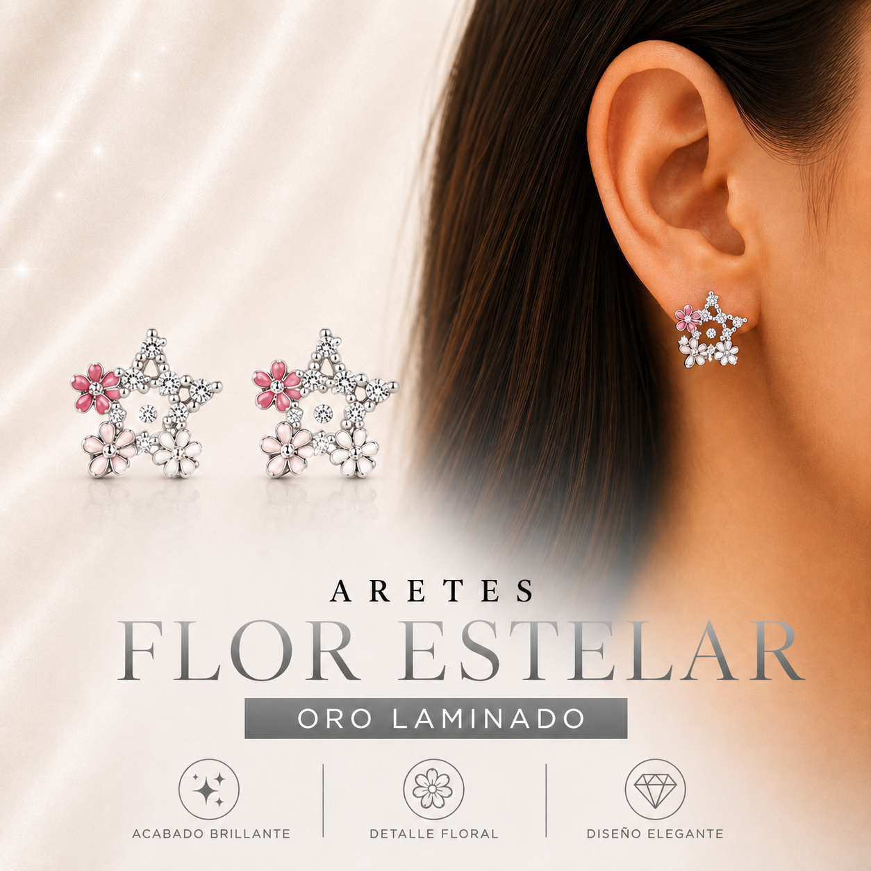 Arete Flor Estelar Oro Laminado ML Joyería