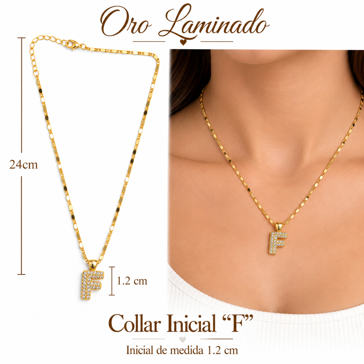Collar Inicial Chica Piedras F Oro Laminado