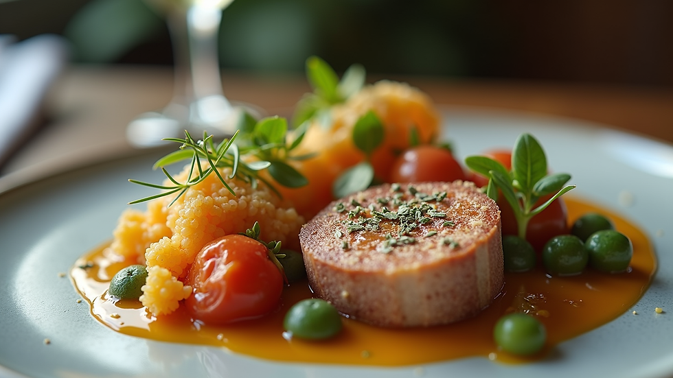 Close-up view of a multi-course menu with beautifully plated dishes