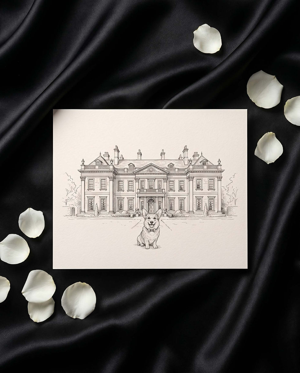 Luxury wedding invitation suite with venue sketch