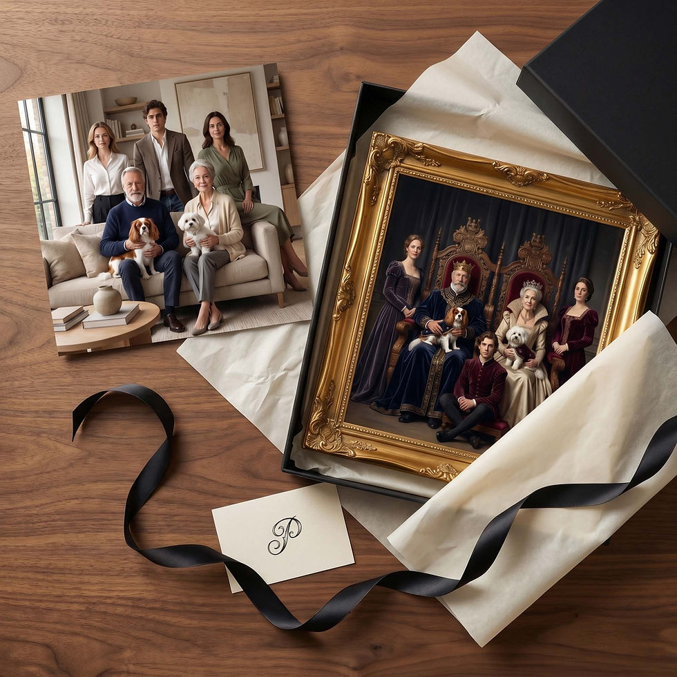 Thumbnail: Family and pet royal portrait created from photo