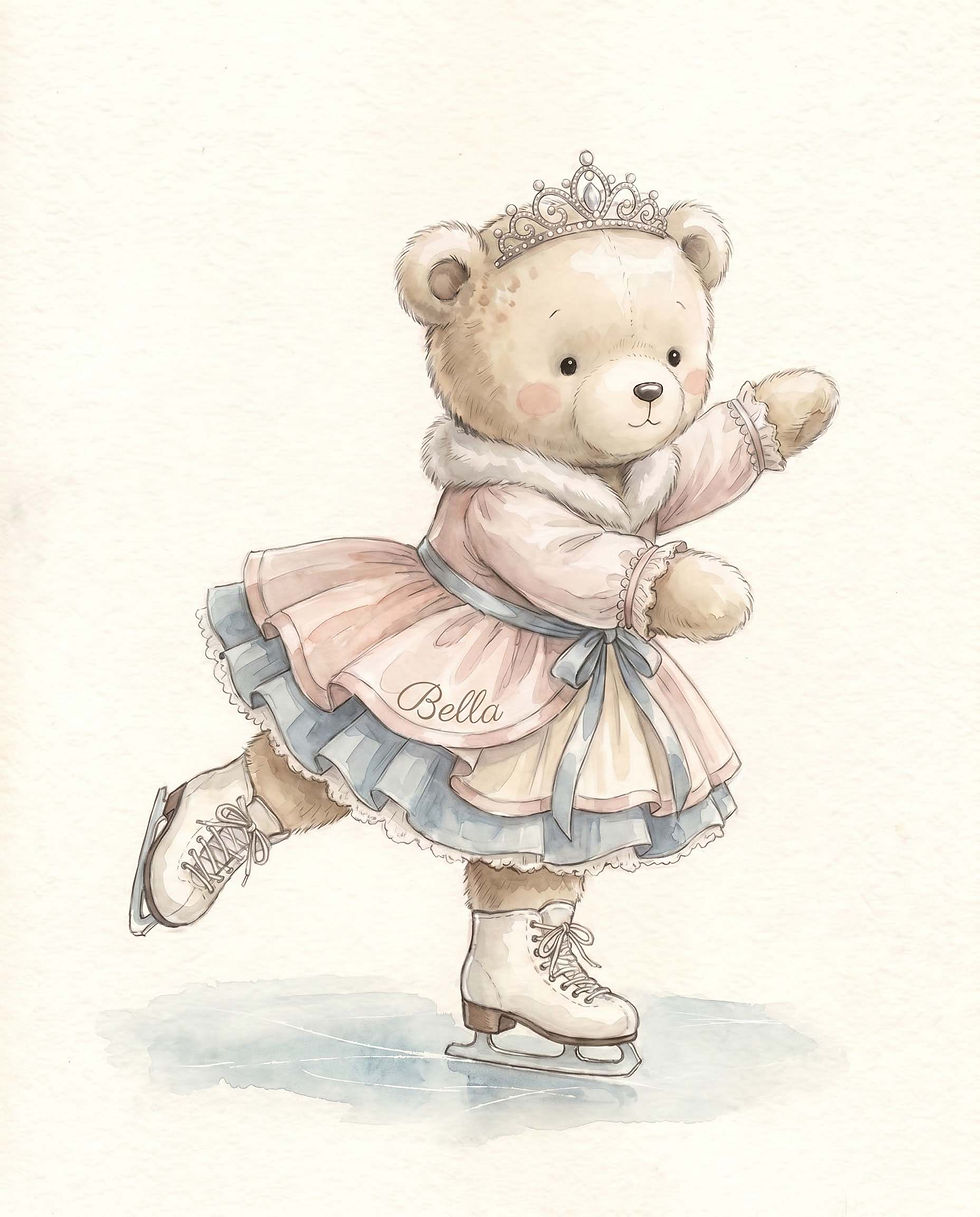 Thumbnail: Personalised baby room bear artwork with initial and name