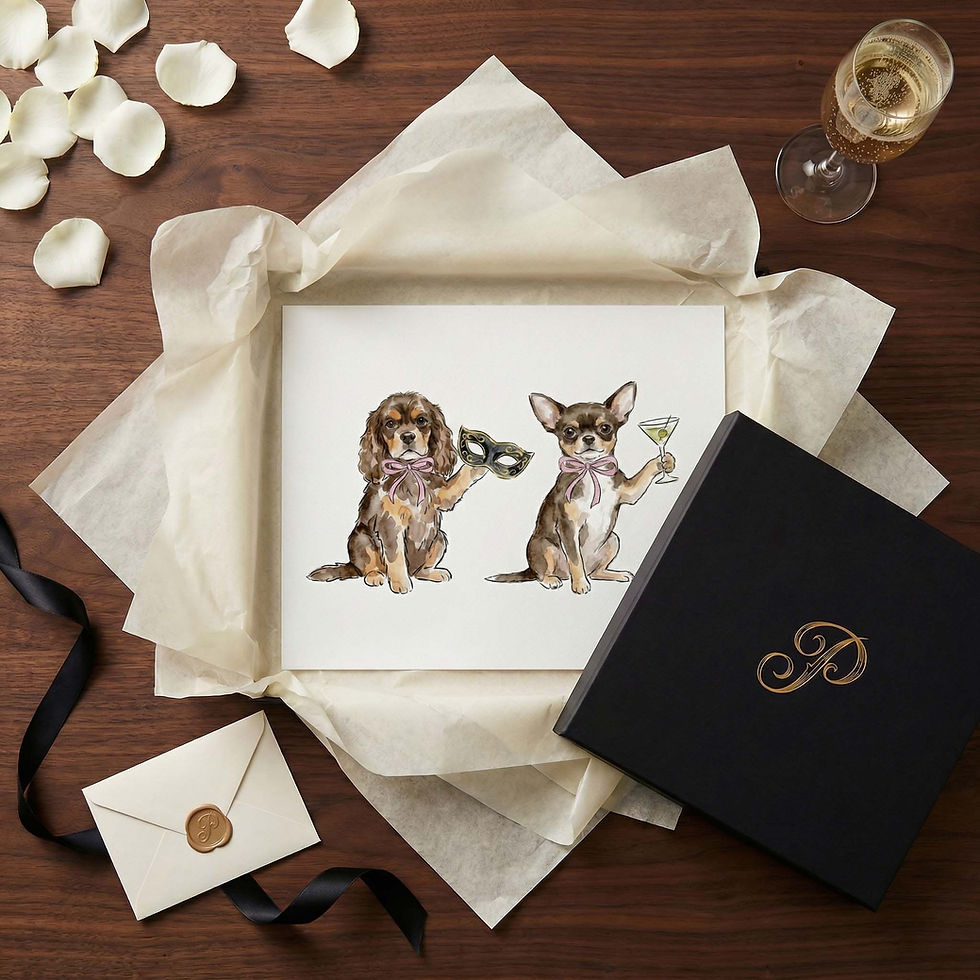 Thumbnail: Dog illustration used in wedding decor and styling