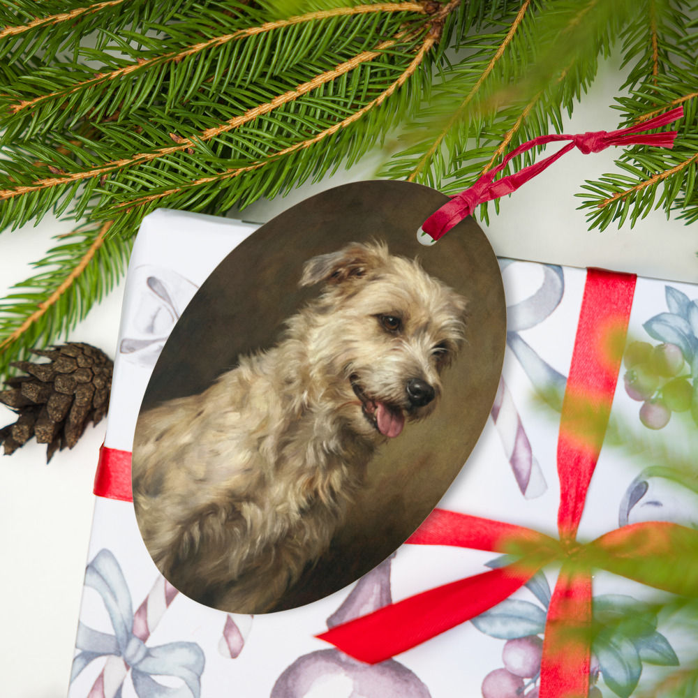 The Wooden Ornament: scruffy dog painting on an oval ornament