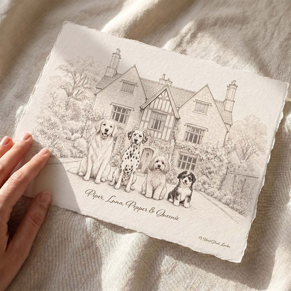 Custom home and pet portrait personalised from photo