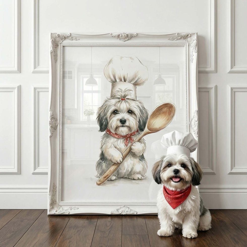kitchen wall art personalised dog chef portrait