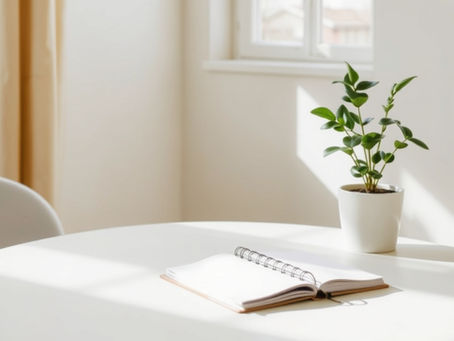 Minimal, calming therapy space with natural light and plant, representing emotional regulation and anxiety support
