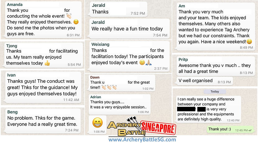 Reviews of Archery Tag Singapore on WhatsApp with previous clients