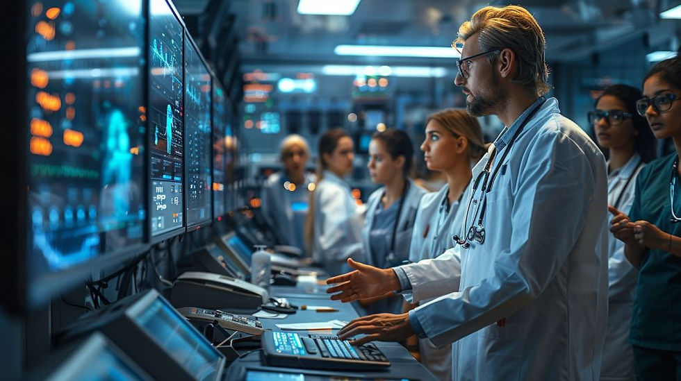 Medical team analyzing healthcare patient data charts