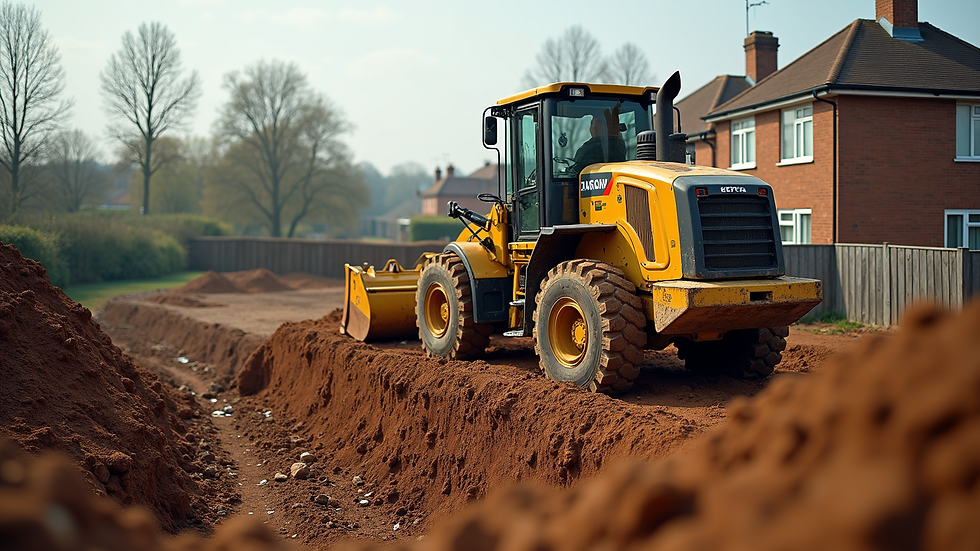 High angle view of groundwork machinery working on a residential site in Surrey