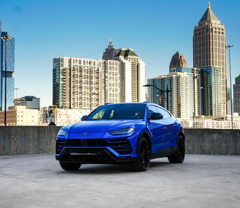 Blue Lamborghini Urus - High-performance luxury SUV, available for rent in Atlanta, Marietta, Buckhead, Decatur, Alpharetta, Lawrenceville, Roswell, Norcross, Duluth, Woodstock, Stone Mountain, and Sandy Springs.