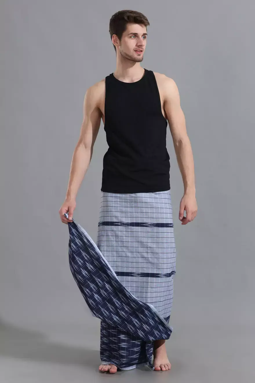 Thumbnail: Ikkat Lungi - Grey