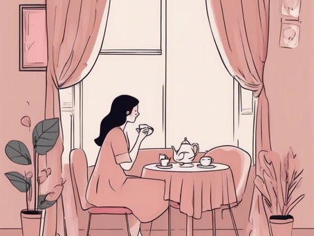 A woman reflecting on her own.