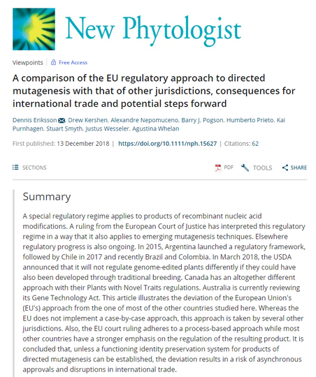 A comparison of the EU regulatory approach to directed mutagenesis with that of other jurisdictions 