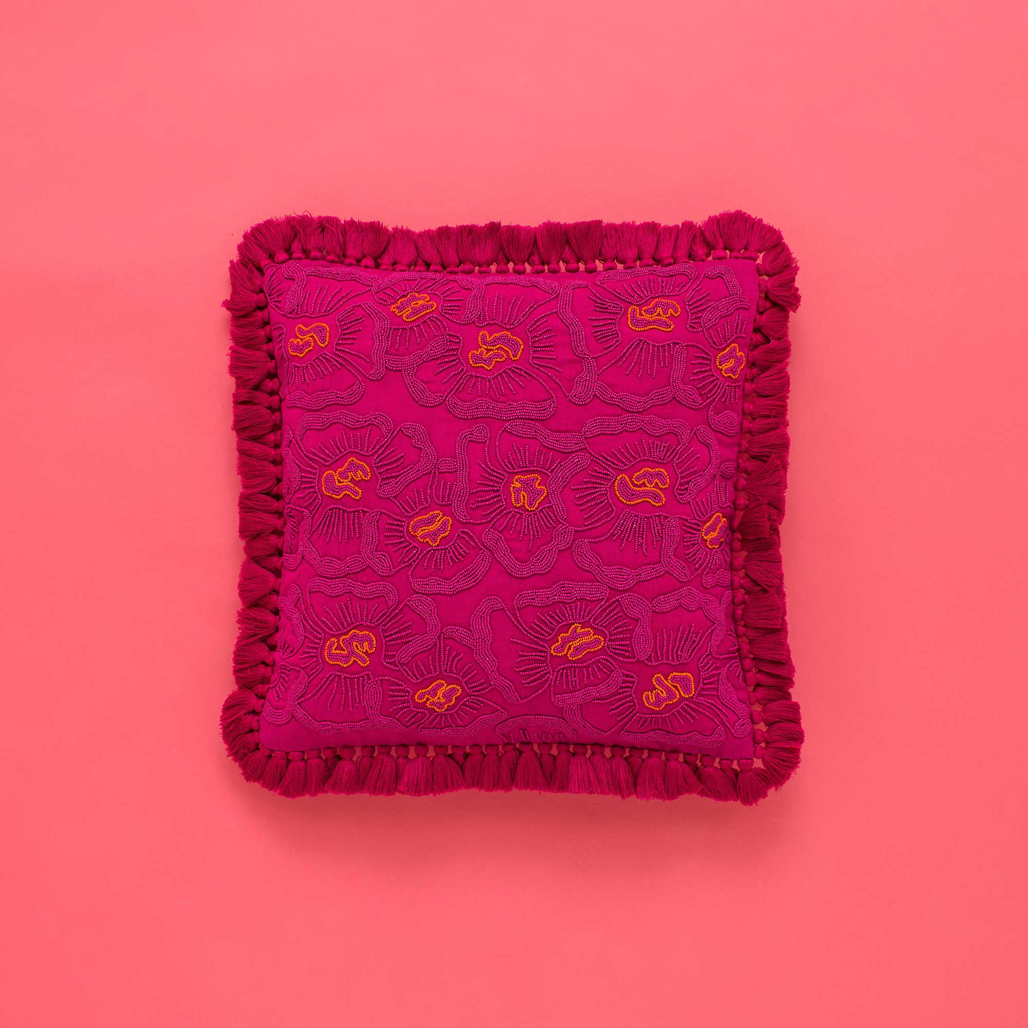 Pink Peony Beaded Cushion
