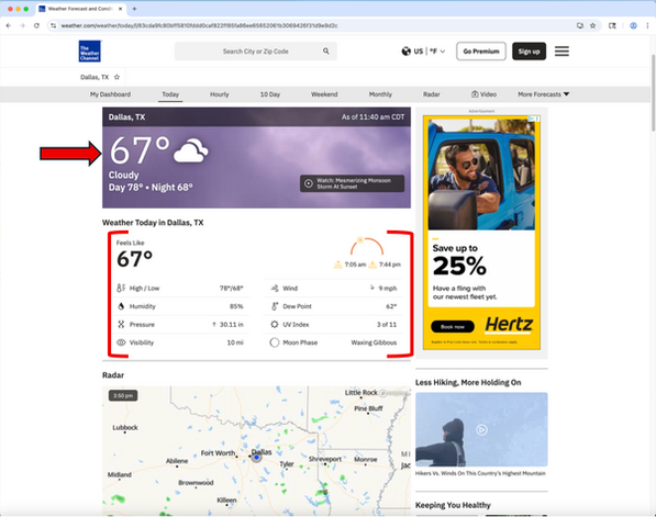 Grouped weather metrics