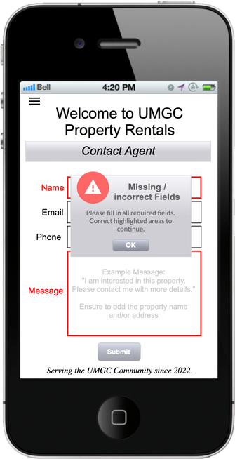 Form validation error