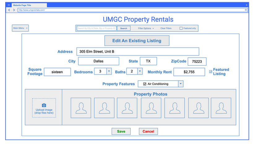 Edit property screen