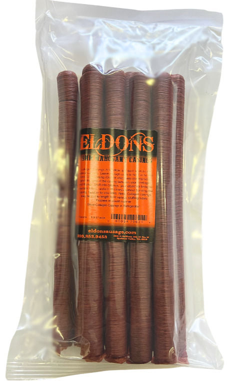 Thumbnail: Eldon's 19mm mahogany collagen sausage casings – 10 pack for snack sticks and meat processing