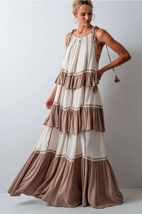 Miniature : Embroidered Tiered Silk Chiffon Maxi Dress