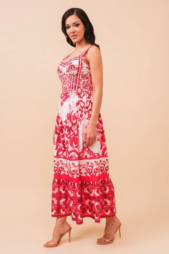 Miniature : Porcelain Print Cotton Bustier Dress