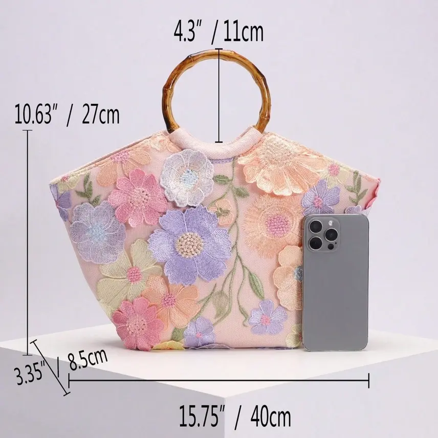 Miniatura: 3D Flowers Pastel Handbag with Bamboo Handle