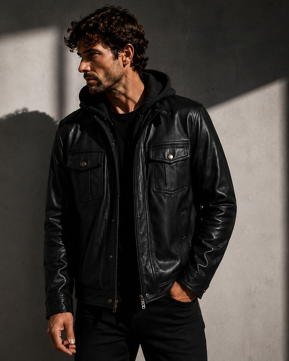 Miniatura: Chaqueta de Cuero Unisex “Mallorca” con capucha removible!!!