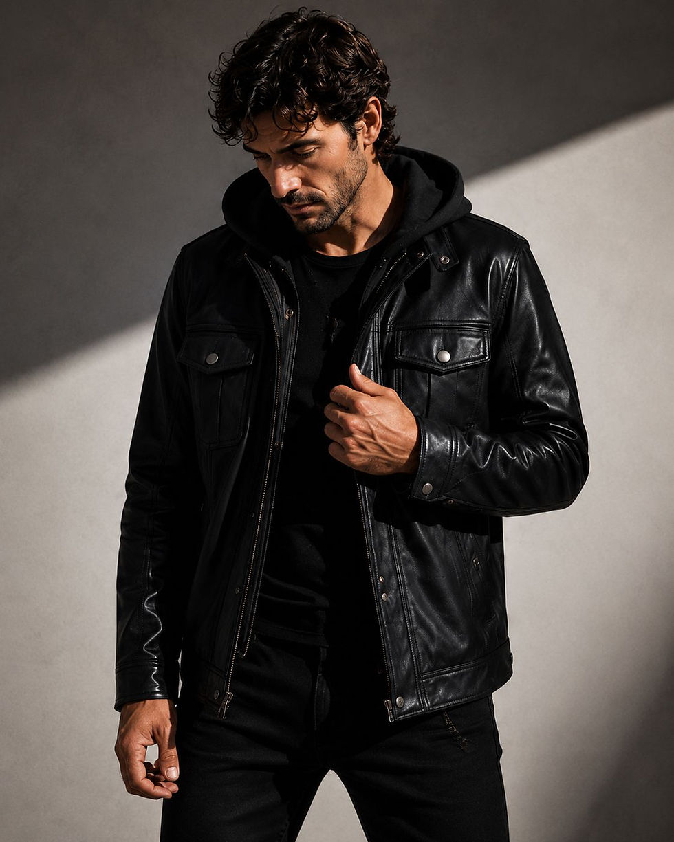 Miniatura: Chaqueta de Cuero Unisex “Mallorca” con capucha removible!!!