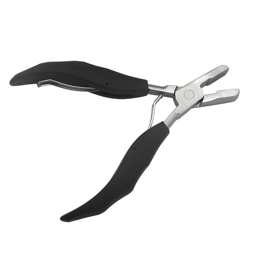 Thumbnail: 1Pc Black Flat Shape Plier With Small Grooves Pre-Bonded Hair Extension Clamp