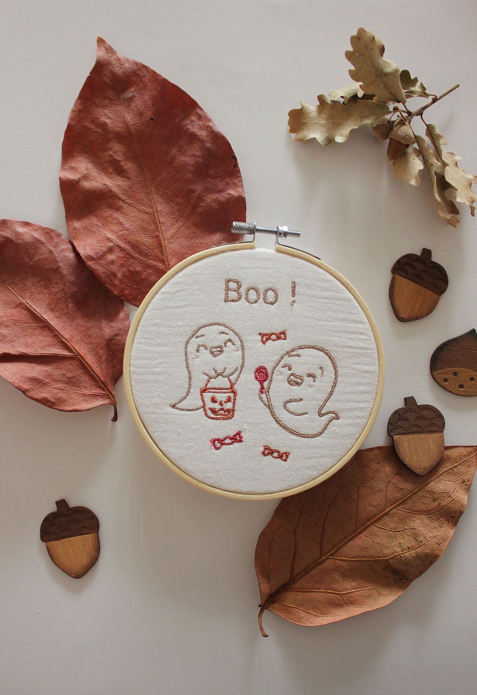 Miniature : Tambourins décoratifs brodés, thème automne (différents modèles au choix)