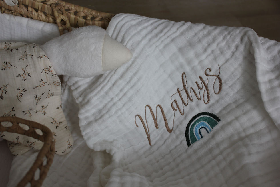 Miniature : Couverture brodée pour bébé avec prénom + motif