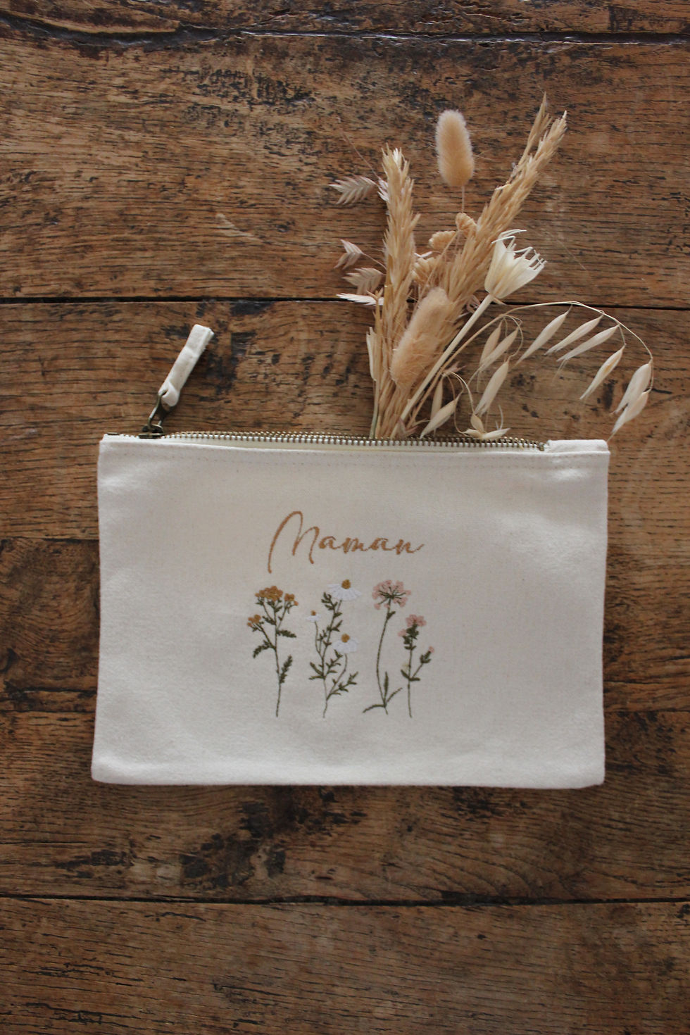 Miniature : Pochette fleurie, trousse à maquillage brodée
