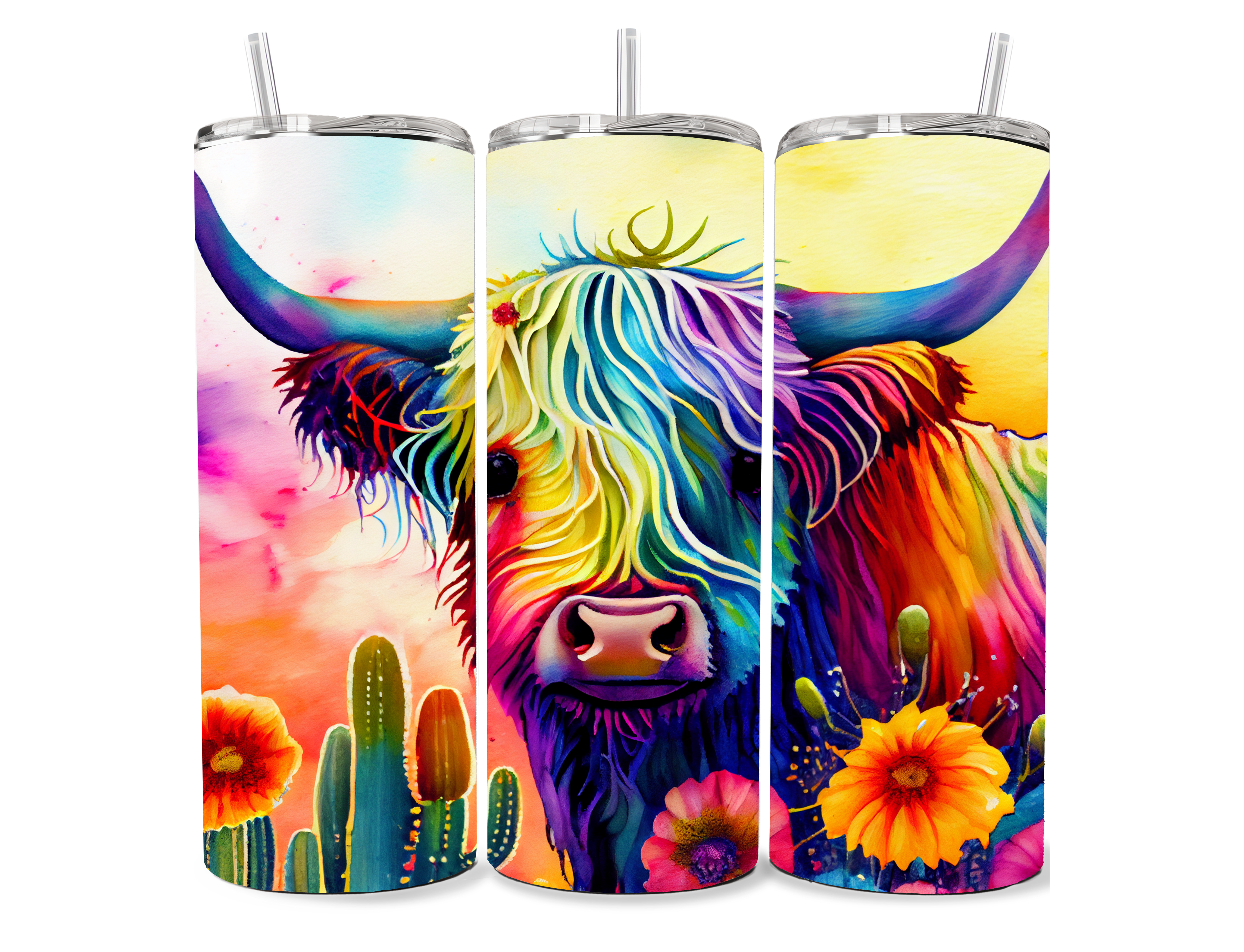 Neon paint Cow Sublimation Tumbler 20oz
