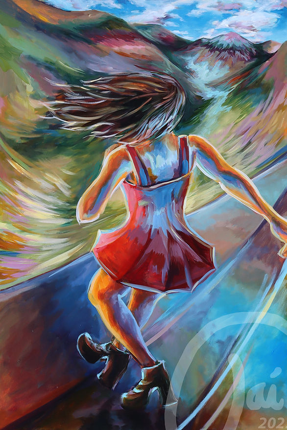 Original acrylic painting by Dai Salwen Infinata Southwest abstract jazz rhythm movement Mancos Colorado dancer