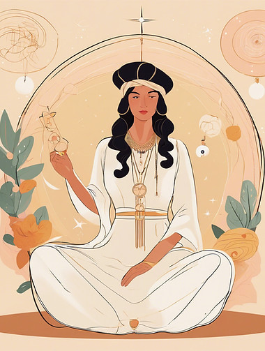 Modern Tarot Reader in style of Hilma ef Klint in light colors
