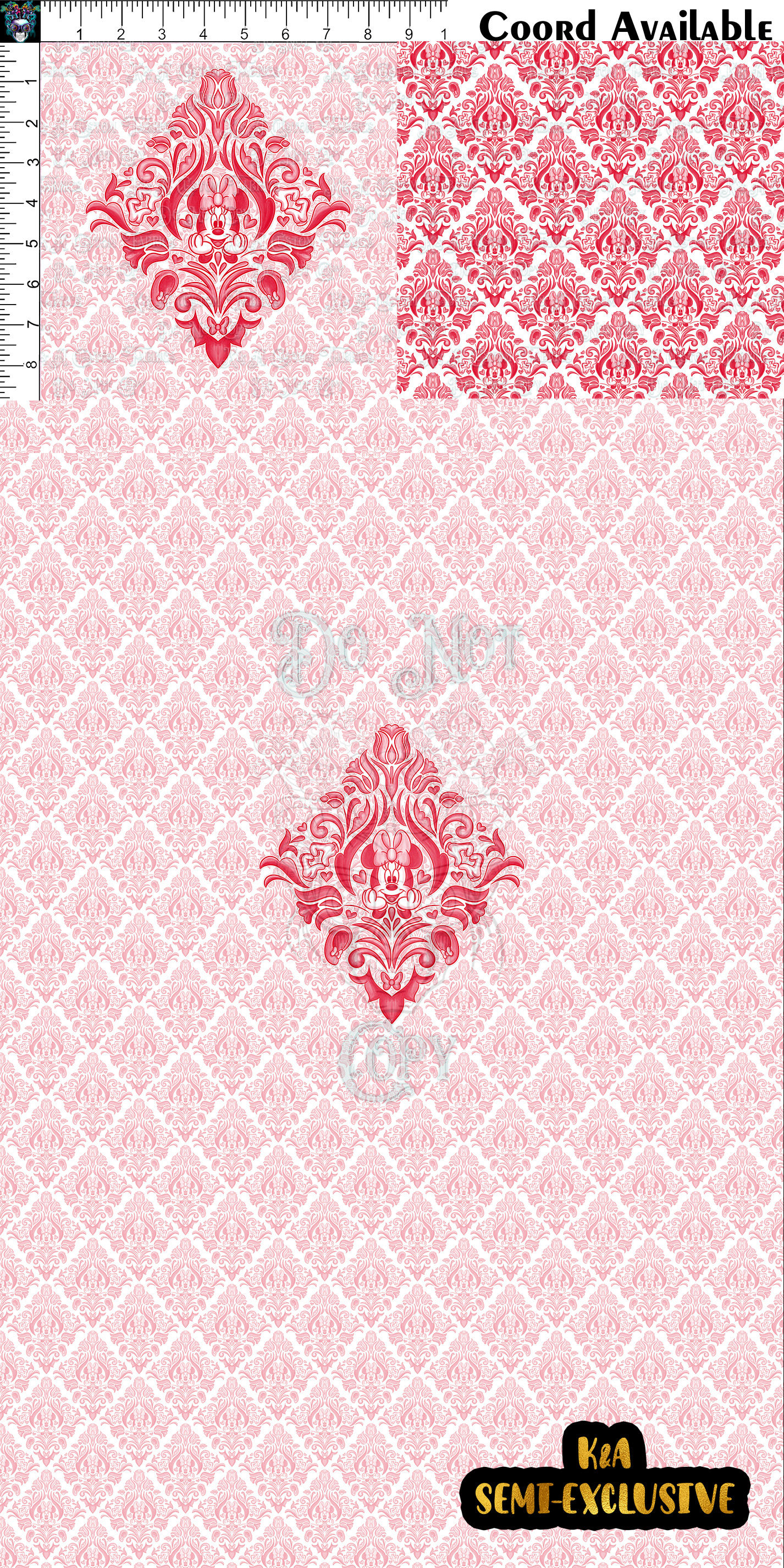 Magical Bow Mouse Damask Red On White Clothing Panel