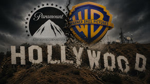 Paramount & Warner Bros. logos crashing into the Hollywood sign