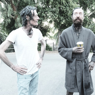 Actors Leon Acord & Mike Mizwicki on set of the short film "Saul"