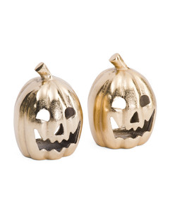 two gold pumpkins for halloween decor