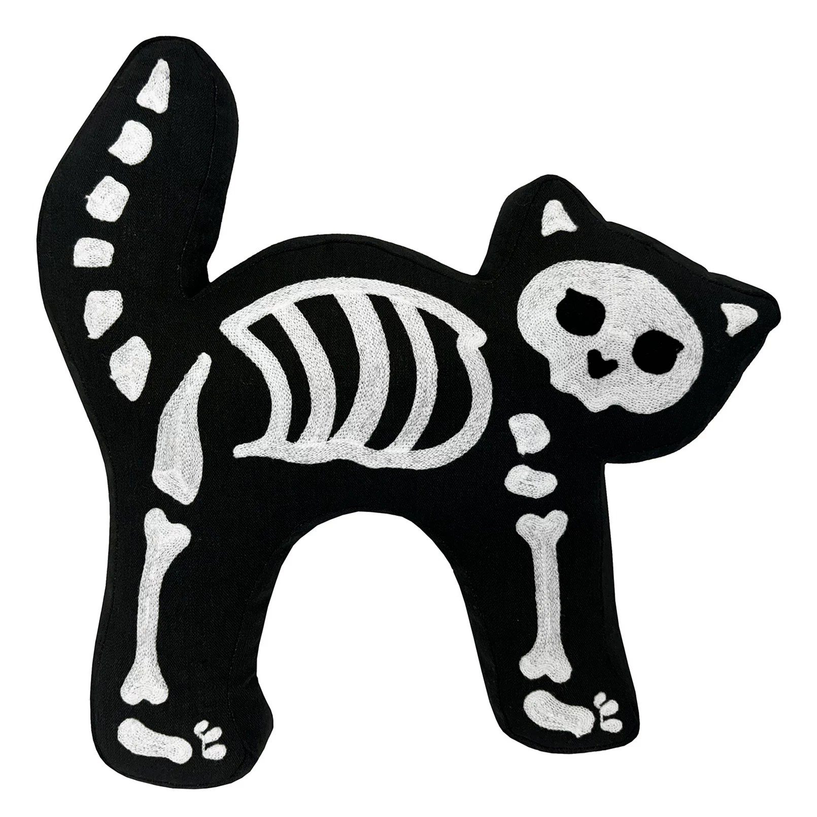 skeleton cat halloween throw pillow