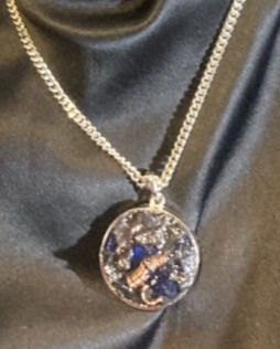 Stainless steel necklace with sapphire Crystals pendant infused with copper and 