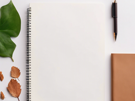 A blank, spiral bound notebook.