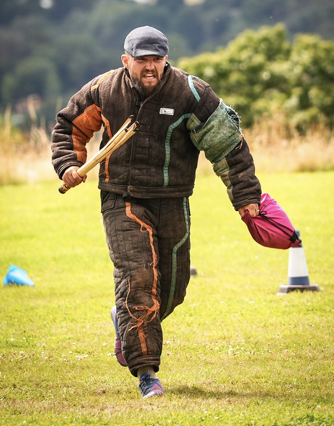Lewis on the training field in a bite suit