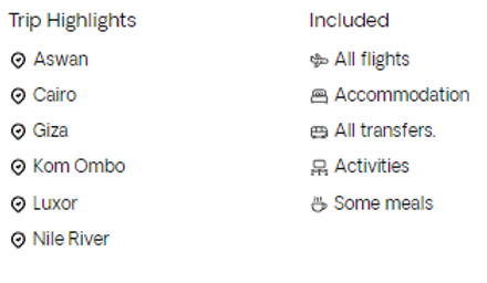 Summary of trip highlights