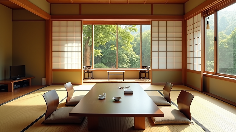 High angle view of a beautifully arranged tatami room